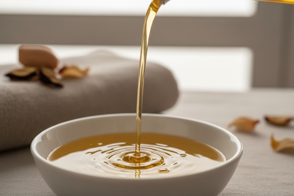 Golden massage oil pouring