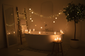 Indoor bathtub with fairy lights