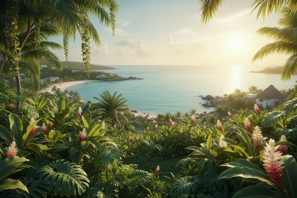 Luxurious coastal nature with greenery